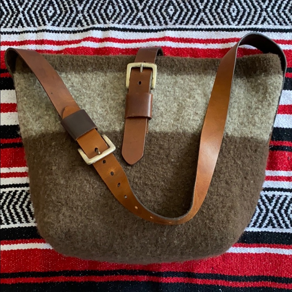 Gorgeous Wool Bag-Leather Straps-Brown&Gray-17x15